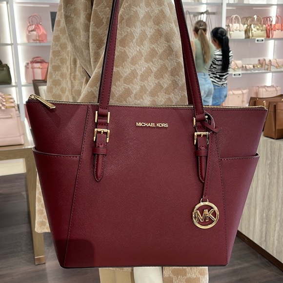 MICHAEL KORS Charlotte Large Leather Top-Zip Tote dark Cherry NWT - Picture 2 of 16